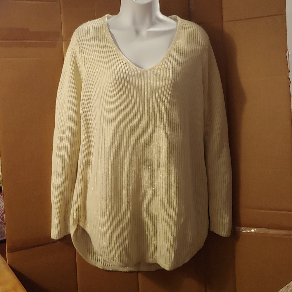 Women's Faded Glory Off-White Sparkly Sweater, L